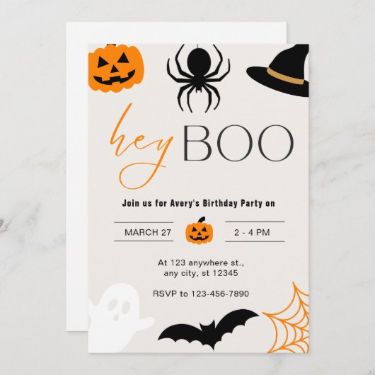 Spooky Fun Halloween Verjaardagsfeest Uitnodigen Kaart (Voorkant / Achterkant)