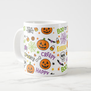 Spooky & Fun Pumpkin - Kleurrijk Halloween Patroon Extra Grote Beker