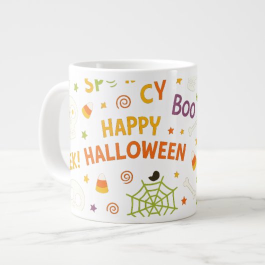 Spooky & Fun Pumpkin - Kleurrijk Halloween Patroon Extra Grote Beker (Voorkant links)