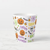 Spooky & Fun Pumpkin - Kleurrijk Halloween Patroon Latte Mok (Voorkant)
