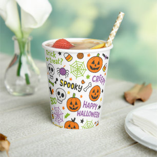 Spooky & Fun Pumpkin - Kleurrijk Halloween Patroon Papieren Bekers