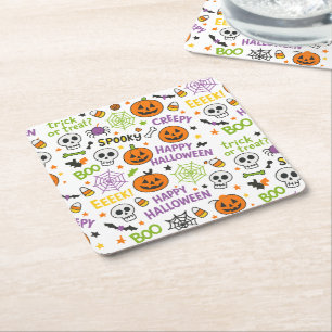 Spooky & Fun Pumpkin - Kleurrijk Halloween Patroon Vierkante Kartonnen Onderzetter