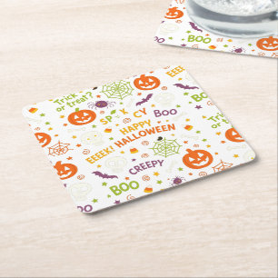 Spooky & Fun Pumpkin - Kleurrijk Halloween Patroon Vierkante Kartonnen Onderzetter