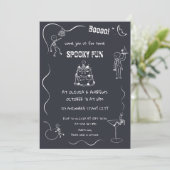 Spooky fun Skeleton Zwart Volwassen Halloween Part Kaart (Staand voorkant)