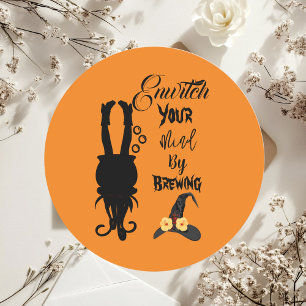 Spooky Funky Halloween Party Cauldron Witch Pet Ronde Sticker