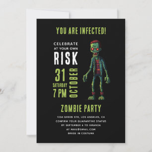 Spooky Funny Zombie Halloween Party   Black Grunge Kaart