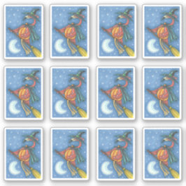 SPOOKY GEKKE PINK FLAMINGO WITCH OVER HALLOWEEN RI STICKER