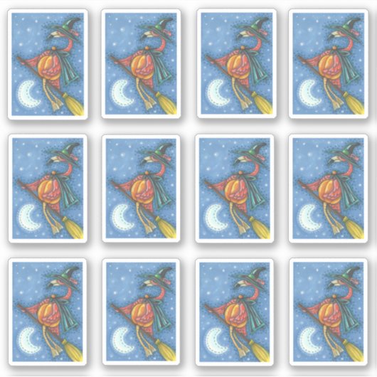 SPOOKY GEKKE PINK FLAMINGO WITCH OVER HALLOWEEN RI STICKER (Voorkant)