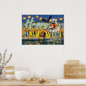 Spooky Ghost, Bat en Jack-o'-lantern Halloween Poster (Keuken)