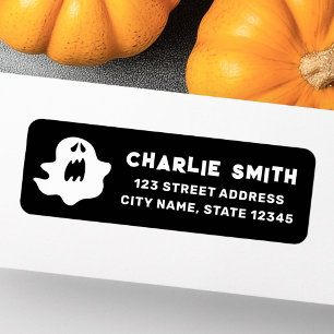 Spooky ghost black Halloween retouradres Etiket