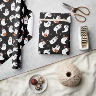 Spooky Ghost Cat Trick of Treping Wrapping Paper Cadeaupapier
