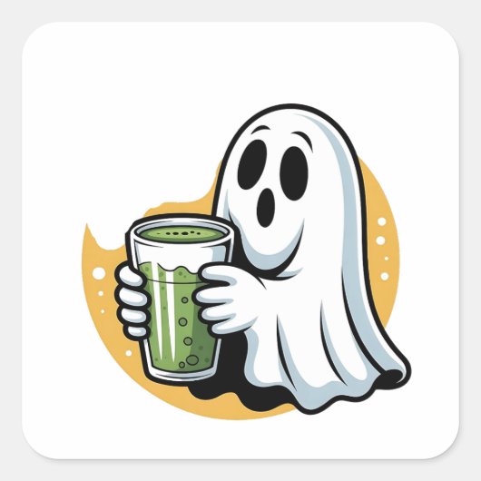 Spooky Ghost Drink Matcha Halloween Vierkante Sticker (Voorkant)
