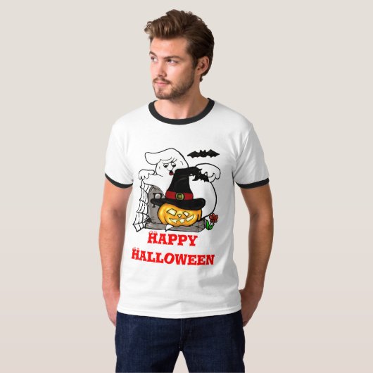 Spooky ghost en pompoen ontwerp t-shirt (Voorkant volledig)