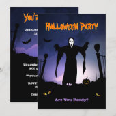 Spooky Ghost Graveyard Pumpkin Halloween Party Kaart (Voorkant / Achterkant)