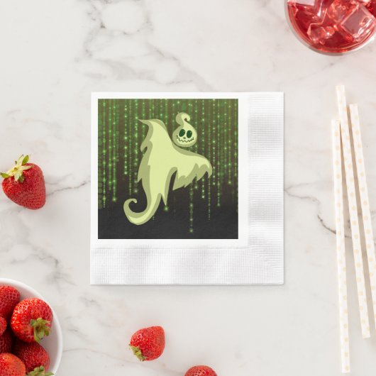 Spooky Ghost Green String Lights Luncheon Napkins Servet (Insitu)