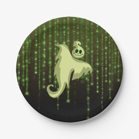 Spooky Ghost Green String Lights Paper-Borden Papieren Bordje (Voorkant)