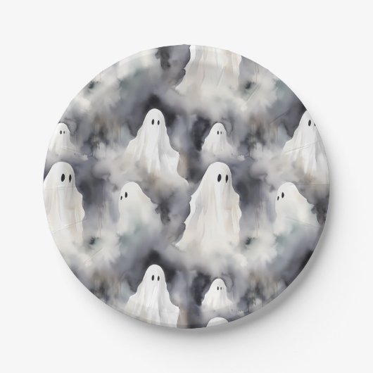 Spooky Ghost Halloween Papieren Bordje (Voorkant)