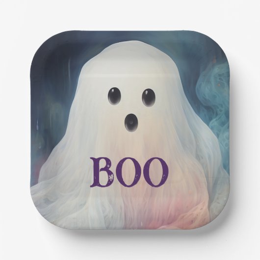 Spooky Ghost Halloween Papieren Bordje (Voorkant)
