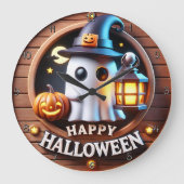 Spooky Ghost Halloween thema Grote Klok (Voorkant)