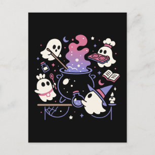 Spooky Ghost Halloween Witch Cauldron Feestdagenkaart