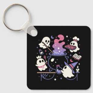Spooky Ghost Halloween Witch Cauldron Sleutelhanger