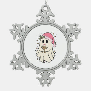 Spooky Ghost Holding A Gingerbread Christmas Tin Sneeuwvlok Ornament