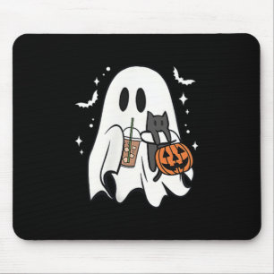 Spooky Ghost Holding Black Cat Halloween Ice Coffe Muismat