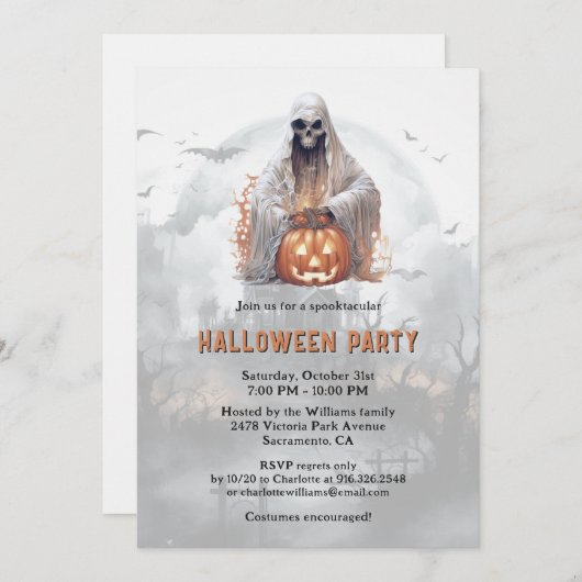 Spooky Ghost Jack-O-Lanterns Halloween Party Kaart (Voorkant / Achterkant)