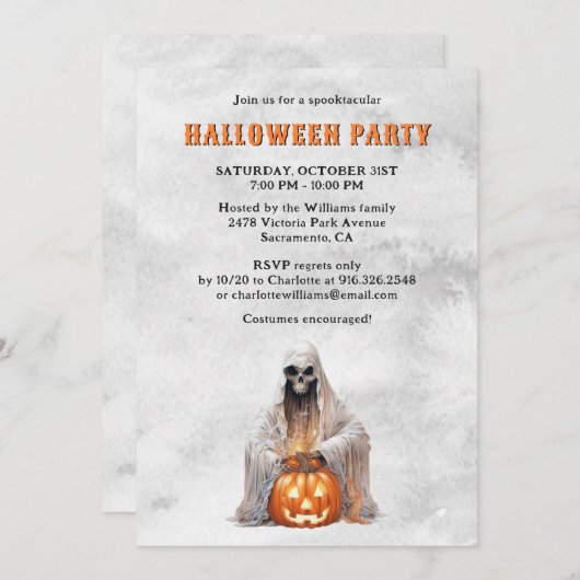 Spooky Ghost Jack O'Lantern Halloween Party Kaart (Voorkant / Achterkant)