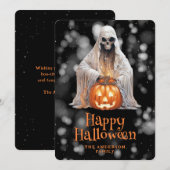 Spooky Ghost Jack O'Lantern Sterrennacht Halloween Feestdagenkaart (Voorkant / Achterkant)