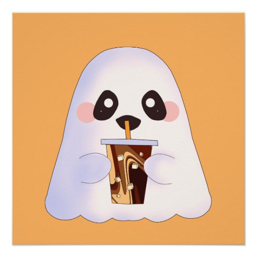 Spooky Ghost Met Iced Coffee Perfect Poster (Voorkant)