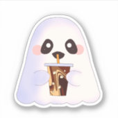 Spooky Ghost Met Iced Coffee Sticker (Voorkant)