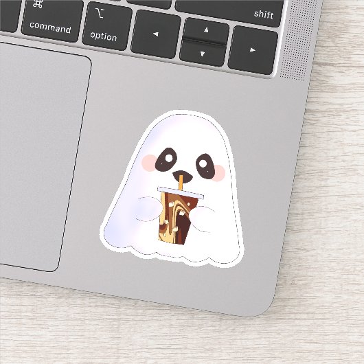 Spooky Ghost Met Iced Coffee Sticker (Detail)
