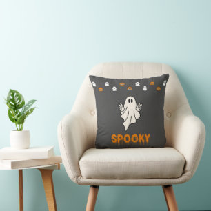 Spooky Ghost met Jack-O' Lantaarns Grijs Halloween Kussen