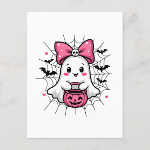Spooky Ghost met Pink Bow borstkanker bewustzijn Briefkaart