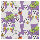 Spooky Ghost op Paarse Halloween Pattern Stof (Swatch)