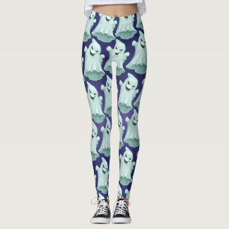 Spooky Ghost Paarse Halloween Broek voor Vrouwen Leggings