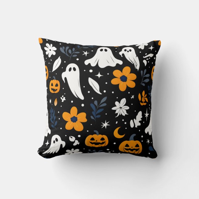 Spooky Ghost & Pumpkin Halloween Pillow Kussen (Voorkant)