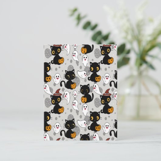 Spooky Ghost Pumpkin Paws Feestdagenkaart (Staand voorkant)