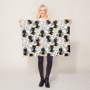Spooky Ghost Pumpkin Paws Fleece Deken