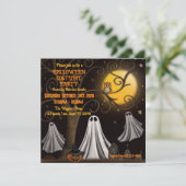 Spooky Ghost Tree Sterren Halloween Kostuum Party Kaart (Staand voorkant)