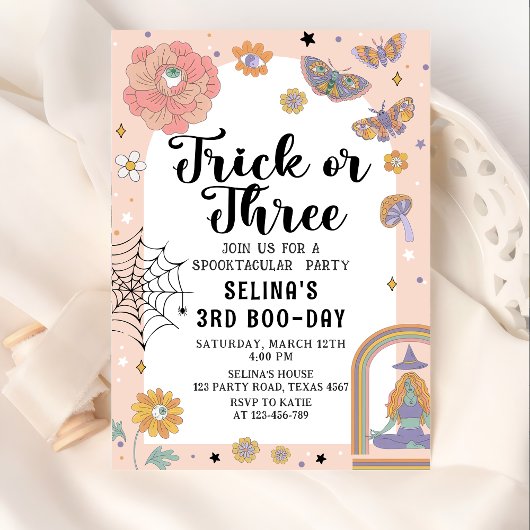 Spooky Ghost Trick of Drie Halloween 3e Verjaardag Kaart