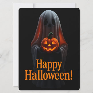 Spooky Ghost with Pumpkin – Happy Halloween 