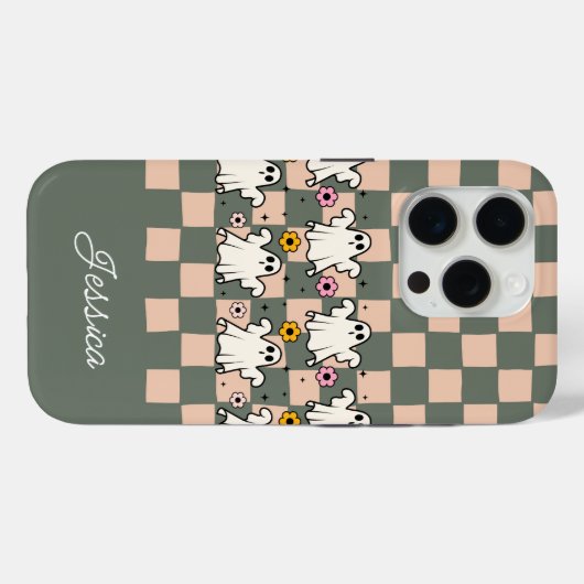 Spooky Ghosts Bloemen Checker Grid Case-Mate iPhone Case (Achterkant (horizontaal))