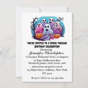 Spooky Ghosts Pompoen Bats Halloween Verjaardag Kaart