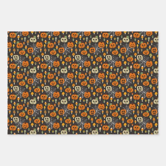 Spooky Ghosts Pumpkins Skulls Halloween Patterns Inpakpapier Vel (Voorkant 2)