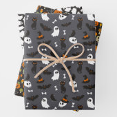 Spooky Ghosts Pumpkins Skulls Halloween Patterns Inpakpapier Vel (In situ)