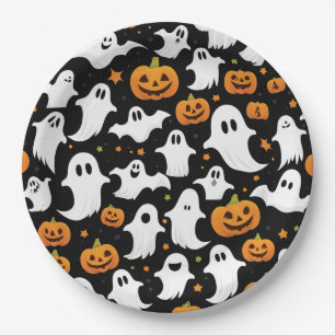 Spooky Ghosts Pumpkins Zwart Halloween Papier Bord