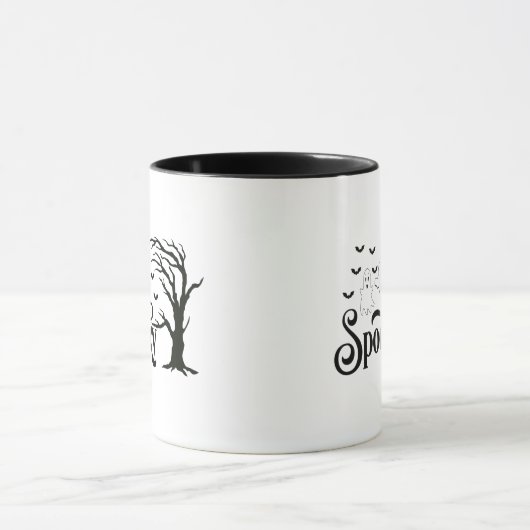 Spooky Ghosts Tree Birds Heks op bezem Halloween Mok (Midden)