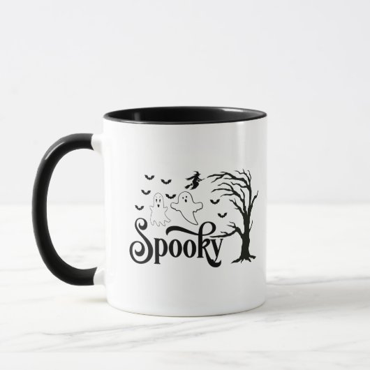 Spooky Ghosts Tree Birds Heks op bezem Halloween Mok (Links)